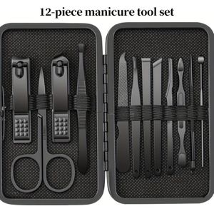 12-delige Luxe Roestvrijstalen Manicure & Pedicureset met Opbergdoos - Inclusief Nagelknippers, Eeltknipper, Pincet, Oorpeuter en Naald - Professionele Reisverzorgingsset voor Vakanties