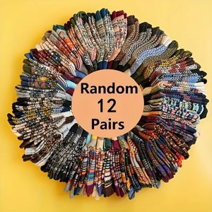 12 paar unisex sokken tot halverwege de enkel, antislip retro patronen, comfortabel en warm voor binnen/buiten gebruik, 100% polyester, machine wasbaar, fleece, willekeurige stijlen