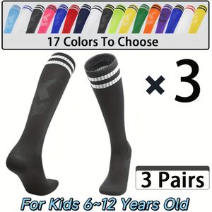 3 Paar Gestreepte Kniehoge Voetbalsokken voor Jongens, Ademende Comfortabele Compressie Sokken voor Jongeren, Sportsokken voor Basketbal en Voetbaltraining van Jongeren, Buitenactiviteiten