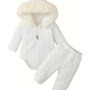 Babykleding Sets Meisjes Hooded Lange Mouw Romper en Broek Outfit, Outdoor Kleding