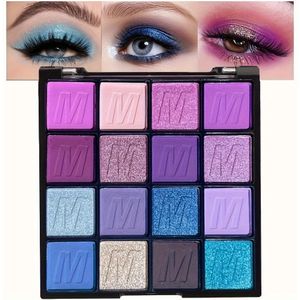 16-Kleuren Oogschaduwpalet - Matte & Glans Afwerkingen in Marineblauw, , Roze | Waterdicht, Hoge Pigmentatie voor Smoky Glam Looks, Glans, Oogschaduwpalet, Marineblauw, Roze, Waterdicht