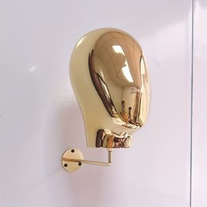 Gouden Wandgemonteerde Mannequinhoofd voor Pruikweergave & Opslag, Organizer voor Kappersaccessoires