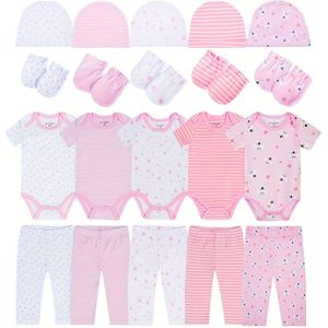 20-delige Pasgeboren Kledingset, 5 Rompers + 5 Broeken + 5 Hoeden + 5 Zakdoeken, Perfect voor Buiten