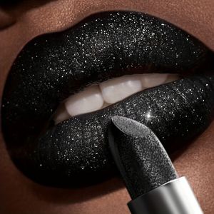 Zwarte Sparkle Langdurige Lippenstift - Glanzende Parelschijnende Finish, Voedende Pasta-vorm, Universele Huidcompatibiliteit, Lichtgewicht ≤300g Perfect voor Halloween- en Kerstcadeaus