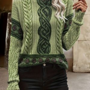 All- Trui met Groen , Casual Ronde Hals Lange Mouwen Dameskleding