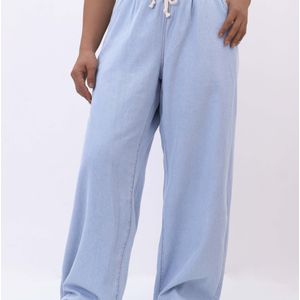 Plus Size Wijdpantalon Jeans - Relaxed Fit Hoge Taille Broek met Riemlussen & Trekkoord, Niet-Rekbaar voor Casual en Formele Kleding (Wasmachinebestendig)