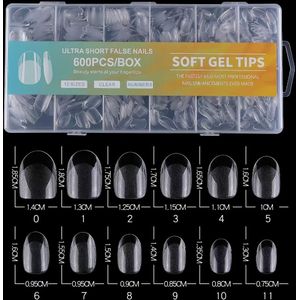 600 stuks Ultra-Korte Ovale Plaknagels Set - Semi-Mat, Heldere Afwerking voor & Pedicures, Natuurlijke Nagellengtes (0.5-1.5mm), 12 Kleuren, Nagelbenodigdheden