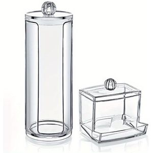 2 Stuks Clear Bus Set Organizer Met Badkamer Potten Opbergdoos Bussen Voor Wattenstaafje Pad Opslag Dispenser