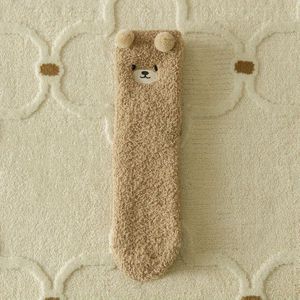 1 dames schattige beer fuzzy fleece warme sokken, kleur gebreide stof, polyester 97% spandex 3%, machinewasbaar - herfst/winter collectie