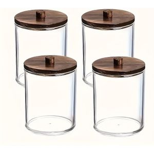2/4 stuks Q-Tip Houder Dispenser met Deksel - 10oz Transparante Plastic Potjes voor Make-up Opslag, Badkameraccessoires Set, Geschikt voor Wattenstaafjes, Pads en Flosdraad