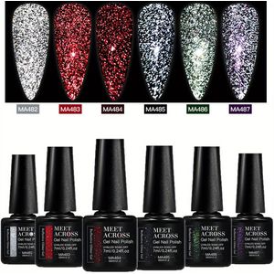 6-delige set van 7ml donkere reflecterende glitter gel, zilverrode glinsterende nagelgel voor manicure – perfect cadeau