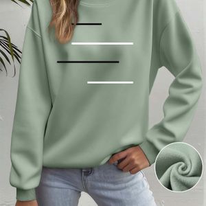 Minimalistische dames trui - Zachte fleece pullover sweatshirt, olijfgroen met strepen, comfortabele herfst/winter trui voor dagelijkse & formele outfits
