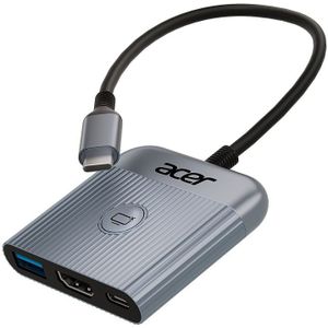 Acer 3-in-1 Adapter met 4K@60Hz HDTV Ingang/Uitgang, 100W PD Snelladen, USB 3.0 Poorten, Ethernet Ondersteuning, Ingebouwde SD/TF Kaartlezer, Geschikt voor /Air, Dell XPS, Galaxy, , enz