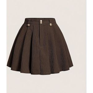 1pc Elegante Geplooide Polyester Rok voor Vrouwen, Zomer Kleur A-Lijn Geweven Rok met Knoopdetail