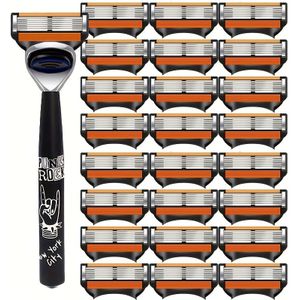 Heren 6-laags scheerset met roestvrijstalen houder, inclusief 20/16/12/8/4 herbruikbare mesjes - een comfortabel en glad baardtrimgereedschap