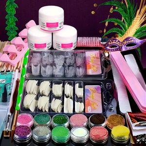 23-in-1 Acrylnagelkit voor Beginners met 12 Kleuren Glitter, Roze, Wit en Helder Roze Acrylpoeder Nagelverlenging Professionele Nagelset, Gereedschap voor Nagelkunst en Cadeaus voor Vrouwen