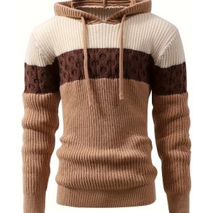 Gebreide hoodie trui voor heren: Zacht polyester, chunky kabelgaren en kleurblok design voor casual kleding