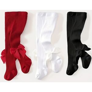 3-Pack Meisjes Strik Gebreide Leggings - Perfect voor Herfst en Winter, Zacht, Ademend, Rood, Zwart en Wit Kinderlegging