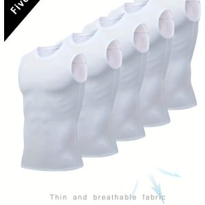 5-delige set heren slim-fit mouwloze shirts - kleur ronde hals sporttanktops, zomer sportkleding, wasmachinebestendig bulkpakket voor training & casual outfits (Non-)