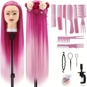 Trainingshoofd 28 Inch Synthetische - DIY Vlechten en Haarstyling Oefenapparaat - Klem en Bonus Vlechset Inbegrepen