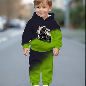 Baby jongen, baby meisje en kinder hoodie set, modieus en trendy motorpatroon ontwerp en print, lente en herfst outdoor sport en casual comfortabele set, perfect voor buiten