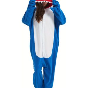 Gezellige Fleece Haaienprint Hoodie Pyjama - Lange Mouwen, Knoopsluiting Nachtkleding voor Vrouwen & Mannen | Perfect voor Halloween & Kerstfeesten