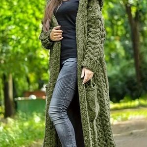 Zakken Drop Shoulder Hoodie Cardigan, Casual Lange Mouw Cardigan Voor Herfst & Winter, Dameskleding