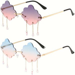 2 stuks Metalen Montuurloze Modebrillen met Wolk- en Regendruppelontwerp Geschikt voor Verschillende Feestelijke Evenementen Verjaardagscadeau Foto Y2K