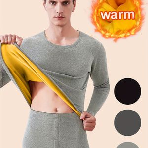 Heren Winter Thermisch Ondergoed Set - Ultra Dikke Fleece | Gouden Collectie, Extra Laags Lange Mouw Top en Broek voor Middenleeftijd en Ouderen, Ronde Hals, Kleur, Herfst/Winter Seizoen.