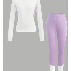 Meisjes' Vier Seizoenen Casual Mode Kleurblok Stand Kraag Lange Mouw Sportkleding Set met Panty's, Geschikt voor Buiten Hardlopen, Wandelen, Yoga, Fietsen, etc., Perfect Cadeau Keuze
