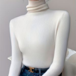 Nieuwe Herfst-Winter Hoge Hals Trui voor Vrouwen, High-End Gestapelde Kraag Basislaag Top