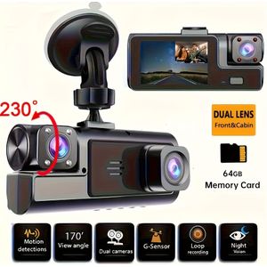 Dashcam met Geheugenkaart Inbegrepen, Optioneel Zonder Kaart, Voorste Camera 1080P, Achterste Camera 720P