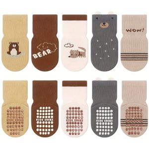 5-Pack Antislip Sokken voor Kinderen met Schattig Cartoon Beer , Jongens en Meisjes