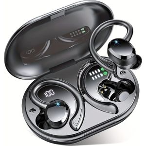 Draadloze Oordopjes Bluetooth Sport Hoofdtelefoon, Draft 5.3 Earbud 14.2mm Driver Stereo Over-Ear Buds, 48 Uur Kabelvrije Headset met Haakbeugel en Ruisonderdrukkende Micro voor Workout/Hardlopen