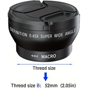 52MM 0.45x Professionele HD Groothoeklens met Macro Gedeelte voor Canon for sony Pentax Mount Camera