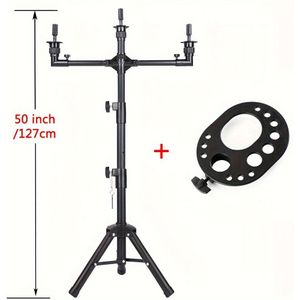 Een nieuwe pruikenstandaard met houders, ontworpen voor een hoofd, geschikt voor pruikencreatie, weergave en kappersopleiding met een mannequin hoofd