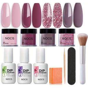 Dompelpoeder Nagelset Starter, 4 Kleuren Roze Glitters Acryl Dompelpoeder Systeem Vloeistofset Met Basis/ Voor Franse Nagelkunst Manicure Salon Alles-in-één Beginner Verlengingsset