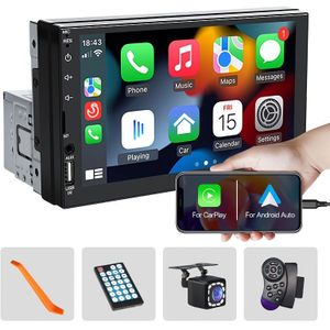 7-inch Touchscreen 1 DIN Auto MP5 Multimedia Speler CarPlay en Auto FM Radio Aux USB Draadloos voor Smartphones Optionele Achteruitrijcamera & Stuurwielbediening