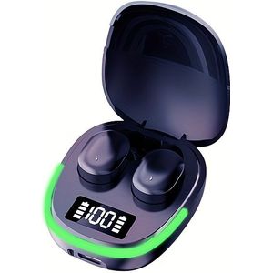 LAN XUN Draadloze Oordopjes met Ingebouwde Microfoon, Stereo Basweergave, LED Stroomdisplay en Draadloos Opladen voor Telefoons, Computer, Sport, Gaming en Workout