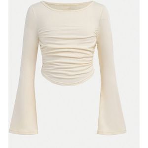 Meisjes kleur gebreide top met ontwerp - Ronde hals, klok mouwen, casual trui voor jongeren, polyester, medium stretch, wear