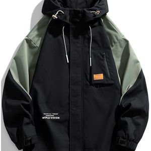 Heren lente en herfst Letterprint en contrasterende kleur Capuchon Lange mouw Windjack met ritssluiting, Veelzijdig voor buitenactiviteiten
