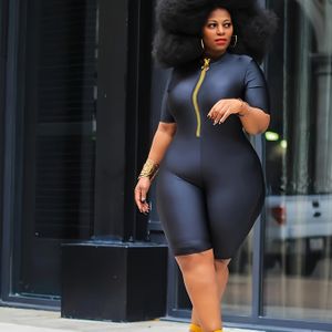 Plus size rits slim jumpsuit, casual korte mouwen jumpsuit voor de zomer, dames plus size kleding