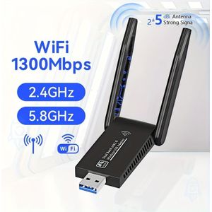 WIMOTEK Dual Band 1300Mbps USB WiFi-adapter met 5Dbi-antennes, 802., USB 3.0, compatibel met /10/8/7/XP, .9.15, betrouwbare wifi-connectiviteit voor desktop-pc.
