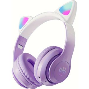 Nieuwe Gradiënt Kattenoor Draadloze Hoofdtelefoon met Lichtgevende Functies voor Gamen en Streamen