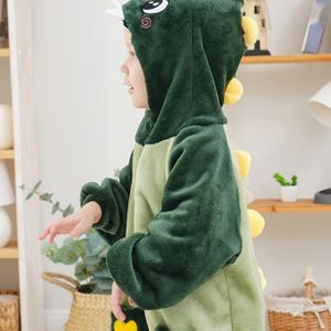 Jeugd Pluche Onesie - Gezellig Groen & Geel Hoodie Dierenkostuum voor Halloween, Kerstmis & Nieuwjaar - Zacht Polyester Stof, Lange Mouwen, Machinewasbaar, Losse Pasvorm voor Jongens & Meisjes