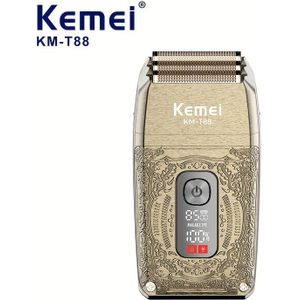 Kemei Oscillating Electric Shaver With A Metal Engraved Body, Lcd Screen Display, 3d Net That Conforms To , Professional Blade Head, - Shaving, And A Dual-use For Bald Heads, Model Km-t88.