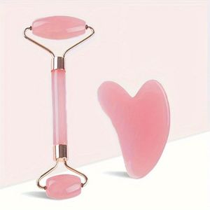 A Set Of 2 Items: A Pink Gua Sha Roller And A Gua Sha Board Combo, Designed For Facial Massage - No Batteries Required.