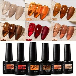 Amber Serie Gel Nagellak Set: 6 Kleuren van Schitterend Amber met Loodvrije