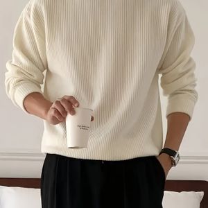Herren Casual Streetwear Pullover - Kleur Ronde Hals Lange Mouwen, Medium Stretch Regular Fit voor Lente & Herfst, Gebreide Trui