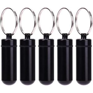 5 stuks Mini Waterdicht Aluminium Pill Box Medicijnen Case Container Houder Sleutelhanger Decoratie Outdoor Pill Case PillBox